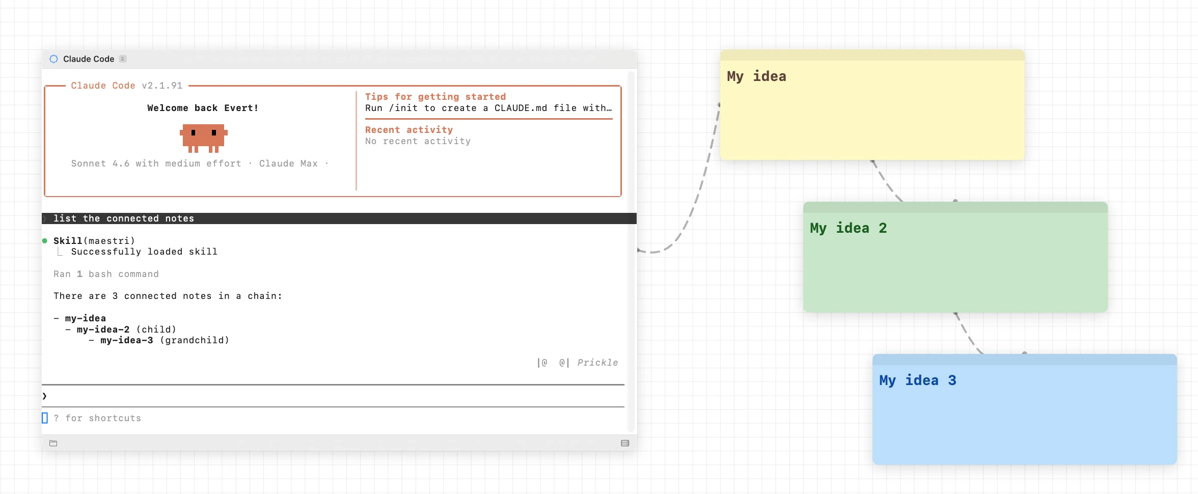 A sticky note on the Maestri canvas showing markdown content in formatted view